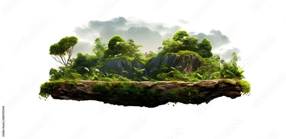 island isolated, island game, green grass, Flying land, white background