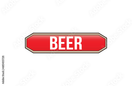 Beer red ribbon label banner. Open available now sign or Beer tag.