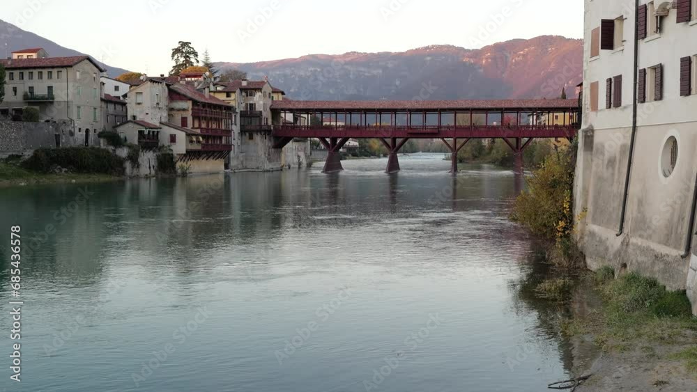 Bassano del Grappa, Italy - Alpini bridge and view of the Brenta river Bassano del Grappa, Italy - Alpini bridge and view of the Brenta river