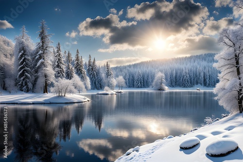 A harsh winter lake. Generative AI. © KKOSHIL