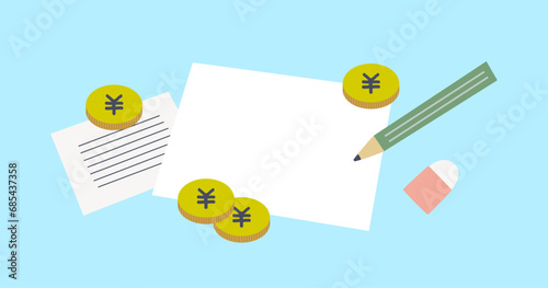 メモ用紙とお金のアイキャッチ画像　テキストスペース