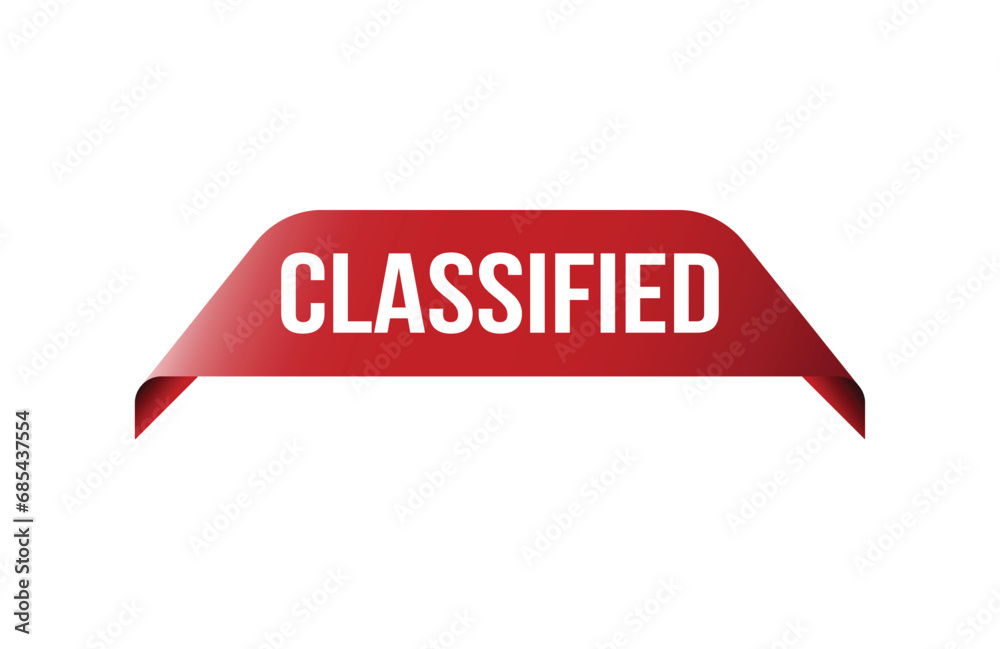 Classified red ribbon label banner. Open available now sign or Classified tag. Classified red ribbon label banner. Open available now sign or Classified tag.