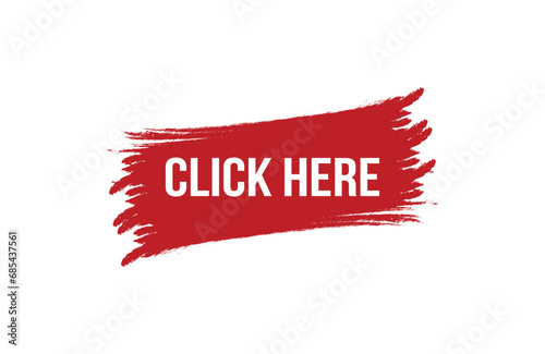 Brush style Click here red banner design on white background.