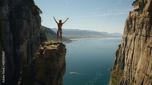 Woman Standing a top a Cliff