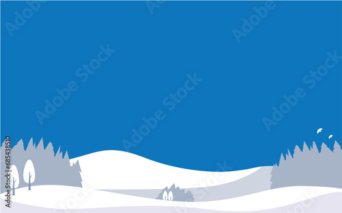 Fototapeta Naklejka Na Ścianę i Meble -  冬の青空とスキー場の背景イラスト素材