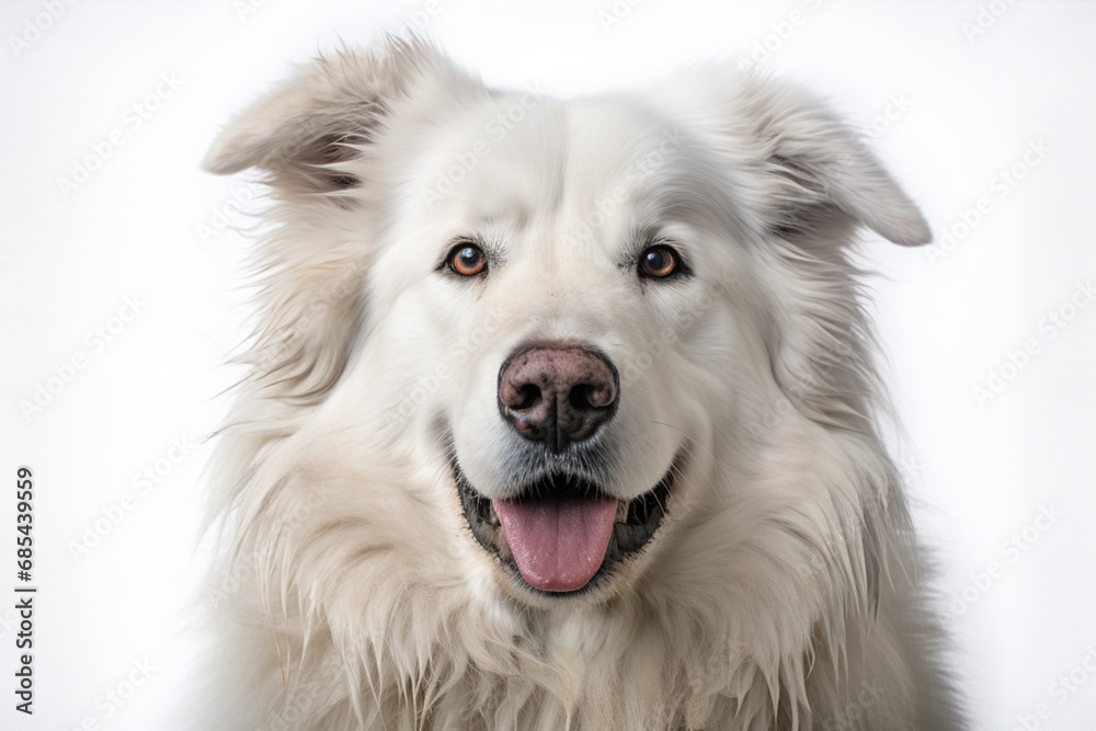 Maremmano-Abruzzese Sheepdog dog close-up portrait on a white background. Maremmano-Abruzzese Sheepdog dog close-up portrait on a white background.