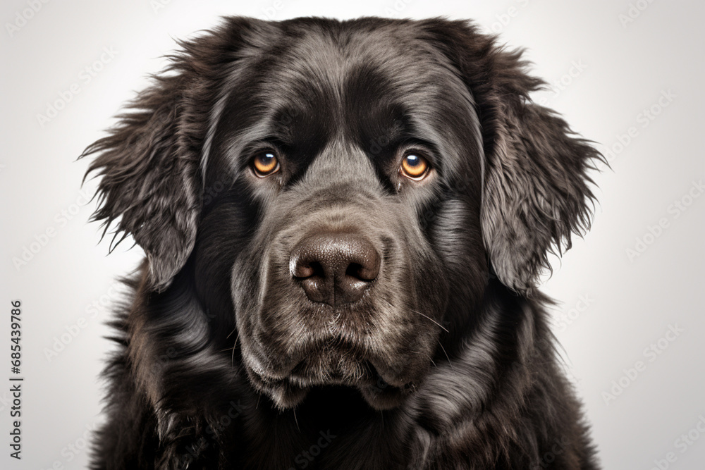 Newfoundland dog close-up portrait on a white background. Newfoundland dog close-up portrait on a white background.