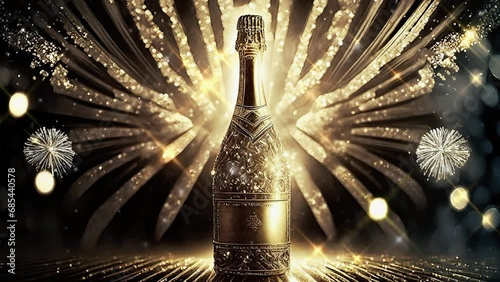 new year celebration 2024 , 2025 , 2026 animation fireworks , champagne glasses