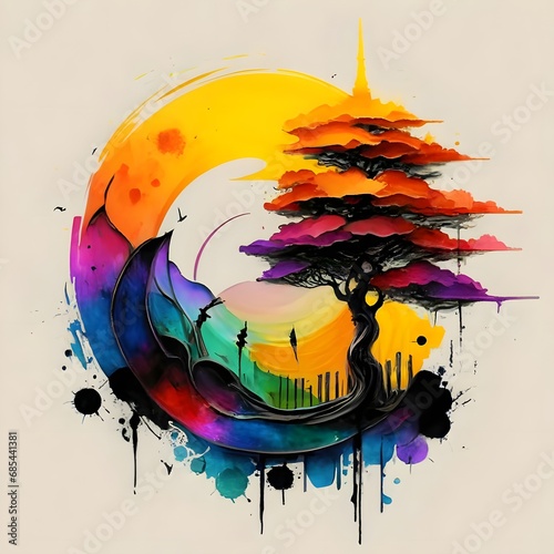 abstract background with splashes,art,tree painting on moon,design