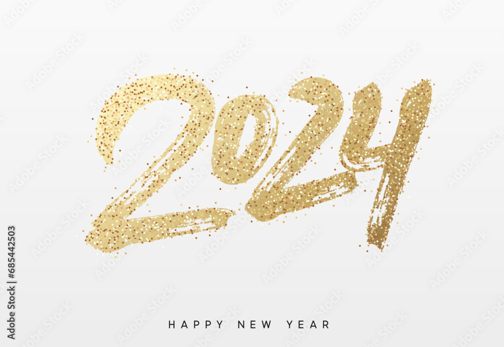 2024 New Year. Text golden with bright sparkles. vector illustration 2024 New Year. Text golden with bright sparkles. vector illustration