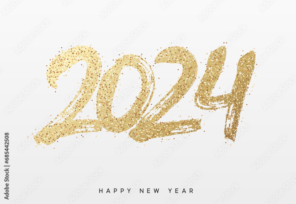 2024 New Year. Text golden with bright sparkles. vector illustration 2024 New Year. Text golden with bright sparkles. vector illustration