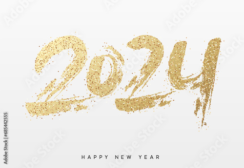 2024 New Year. Text golden with bright sparkles. vector illustration