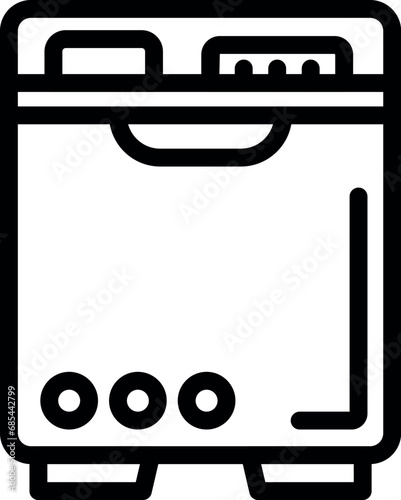Time saving dishwasher icon outline vector. Dishware cleaning automatic process. Soapy cleansing agent