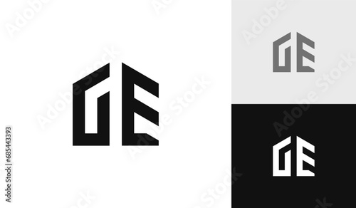 Letter GE initial with house shape logo design