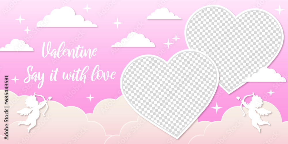 photo frame template mockup valentine day theme love shape for banner poster design background