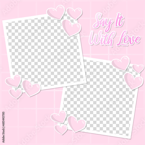 valentine day blank photo template mockup frame cute pink love february hype style background design