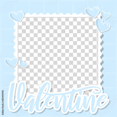 blank photo square frame happy valentine day style blue love template design vector illustration