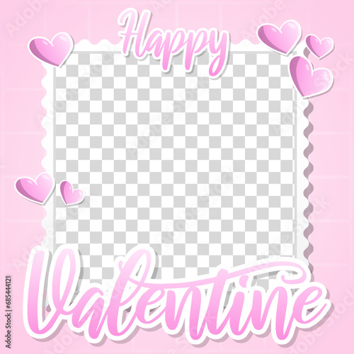 blank photo square frame happy valentine day style pink love template design vector illustration