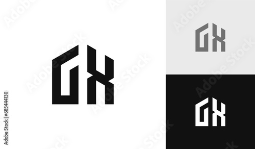 Letter GX initial with house shape logo design
