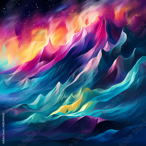 an abstract representation of mountains under the aurora borealis