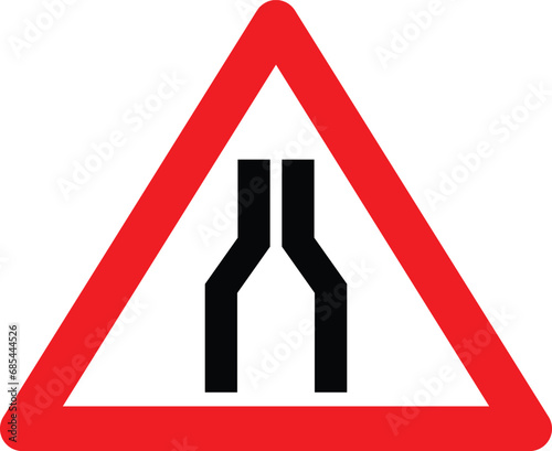 Narrowing of the road icon. Road narrows on both sides sign. UK Road narrows on both sides ahead symbol. flat style.