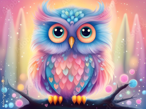 cute bird head with colorful owl