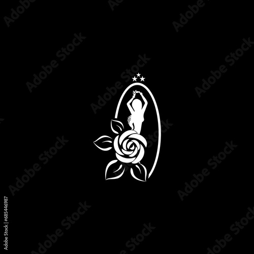 logo girl flower ring with diamonds black and white