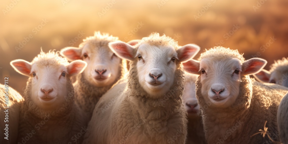 a group of sheep looking into the sun, generative AI a group of sheep looking into the sun, generative AI