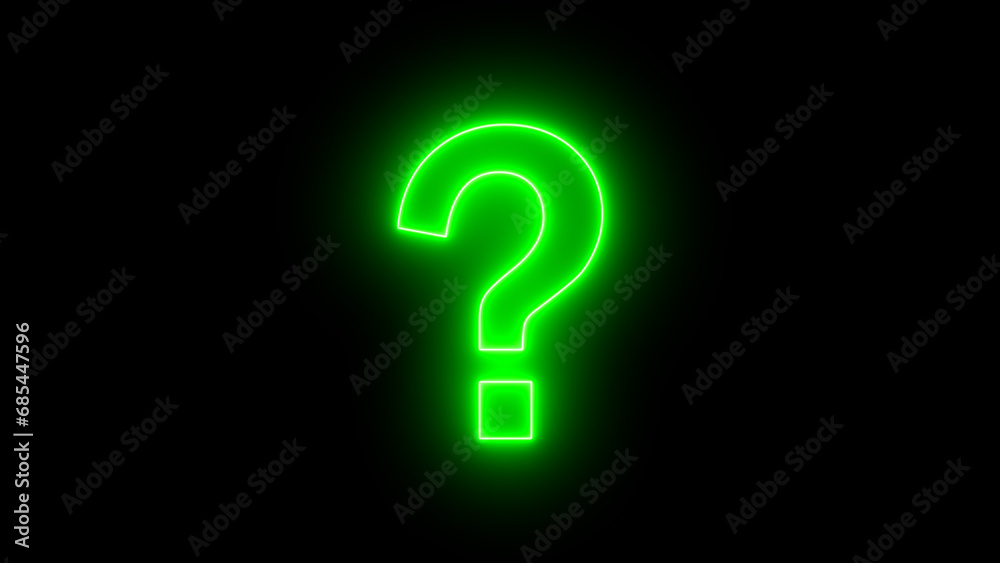 Neon question mark. Futuristic glowing question mark. Neon sign in the shape of a question mark. neon green color question mark on black background.