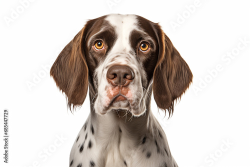 Pointer dog close-up portrait on a white background.