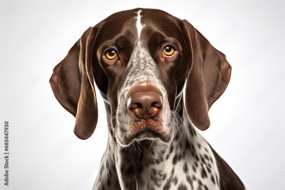 Pointer dog close-up portrait on a white background. Pointer dog close-up portrait on a white background.