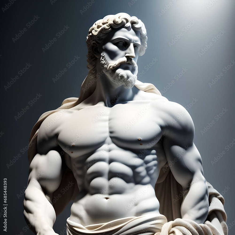 Ancient Greek Style Muscular Statue with Muscular Body Wearing Towel Conceptual Illustration Ancient Greek Style Muscular Statue with Muscular Body Wearing Towel Conceptual Illustration