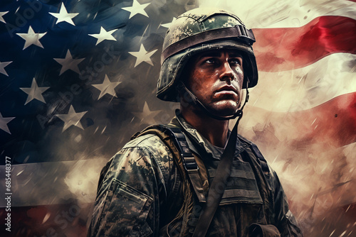 American memorial day concept,portrait of a soldier,Generated By Ai photo