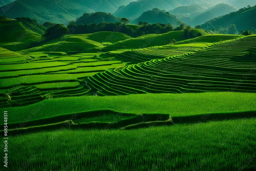 rice terraces in island near the mountains