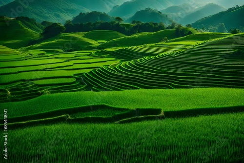 rice terraces in island near the mountains © Mulazimhussain