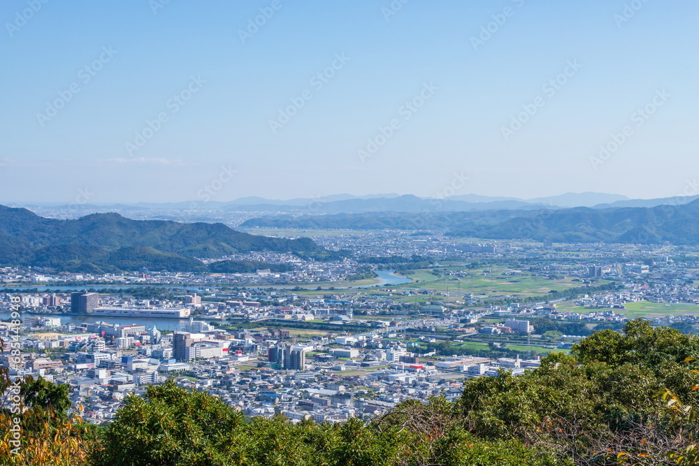 Cityscape of tokushima city for komatsushima city  ,  View from Mt. bizan   ( tokushima city, tokushima, shikoku, japan )
