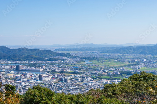Cityscape of tokushima city for komatsushima city , View from Mt. bizan ( tokushima city, tokushima, shikoku, japan )