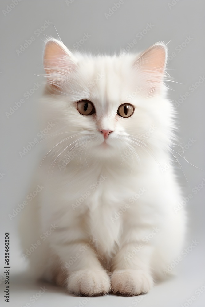 portrait of a white kitten on a white background