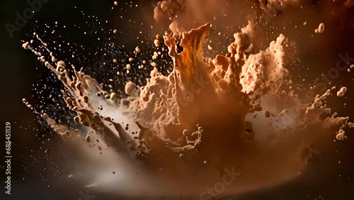 Chocolate powder explosion on black background