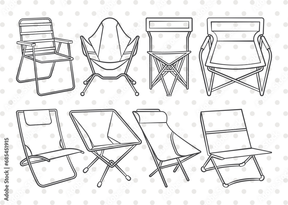 Camping Chair SVG, Chair Clipart, Chair Svg, Beach Chair Svg, Camping Chair Icons Svg, Lawn Chair Svg, Folding Chair Svg, Lake Chair Svg, Camping Chair Bundle - obrazy, fototapety, plakaty 