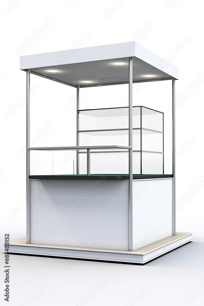 3D kiosk stand booth cart for business product decoration with blank space logo company.isolated over white background. 3D kiosk stand booth cart for business product decoration with blank space logo company.isolated over white background.