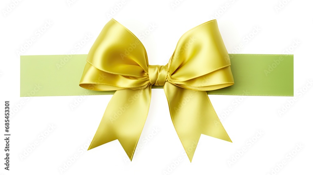 Image of yellow ribbon with bow isolated over white background. Holiday season decoration. Image of yellow ribbon with bow isolated over white background. Holiday season decoration.