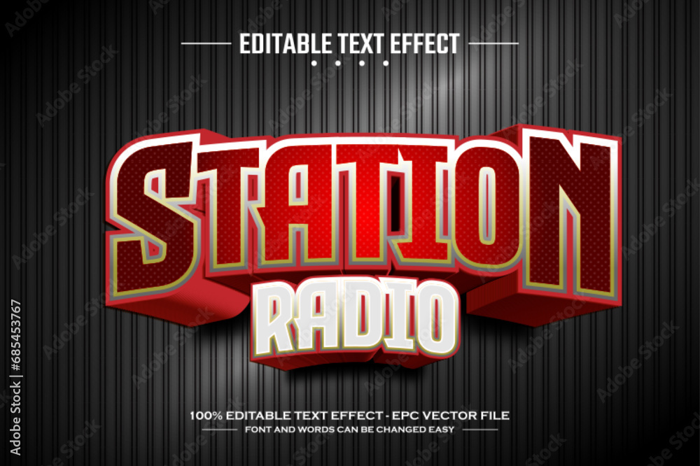 Fototapeta premium Station radio 3D editable text effect template