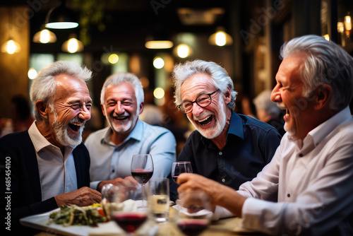 senior citizens laughing in restaurant