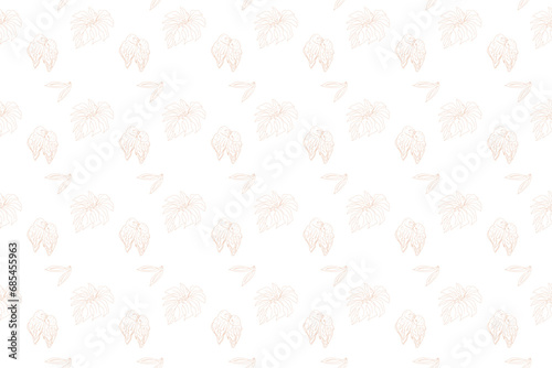 Couple bird with monstella leaf outline as seamless pattern background