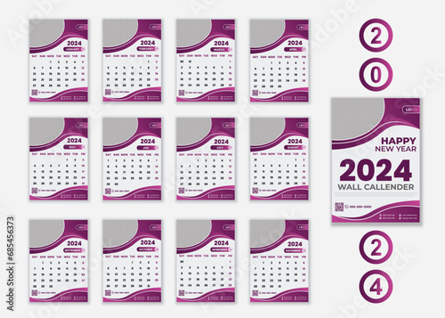 2024  calendar set  Week start Sunday  Simple vertical calendar design template. Corporate design planner template. Wall calendar in a minimalist style.