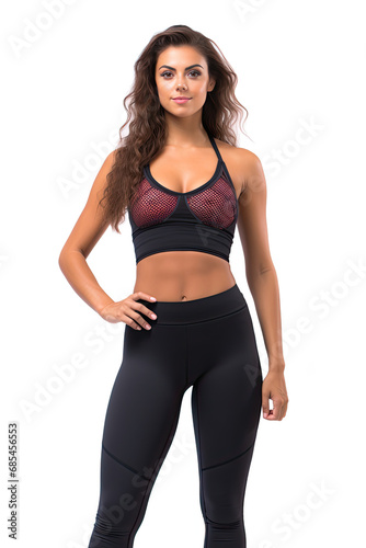 full body of a beautiful woman in sport bra posing for photo isolated on white background © Kien