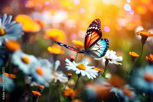 Natural elegance Butterfly gracefully soaring over vibrant blooms. AI Generative touch captures the vibrant charm and natural allure of this moment. © Alisa