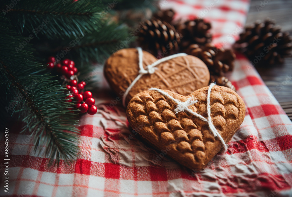 Christmas cookies in the shape of a heart on a wooden background. Christmas cookies in the shape of a heart on a wooden background.