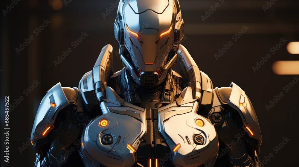 3d illustration of robots realistic human cyborg model background ...